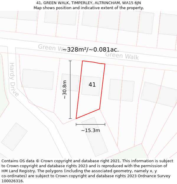 41, GREEN WALK, TIMPERLEY, ALTRINCHAM, WA15 6JN: Plot and title map