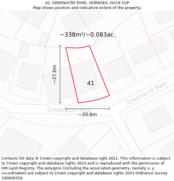 41, GREENACRE PARK, HORNSEA, HU18 1UP: Plot and title map