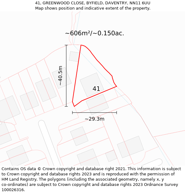 41, GREENWOOD CLOSE, BYFIELD, DAVENTRY, NN11 6UU: Plot and title map