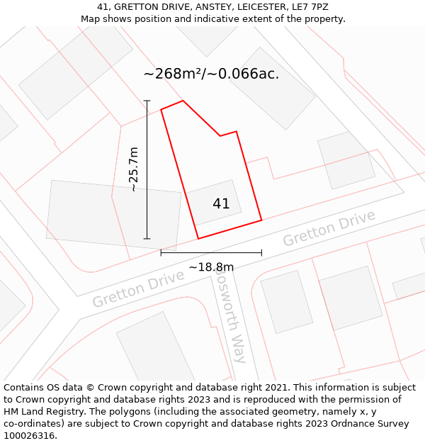 41, GRETTON DRIVE, ANSTEY, LEICESTER, LE7 7PZ: Plot and title map