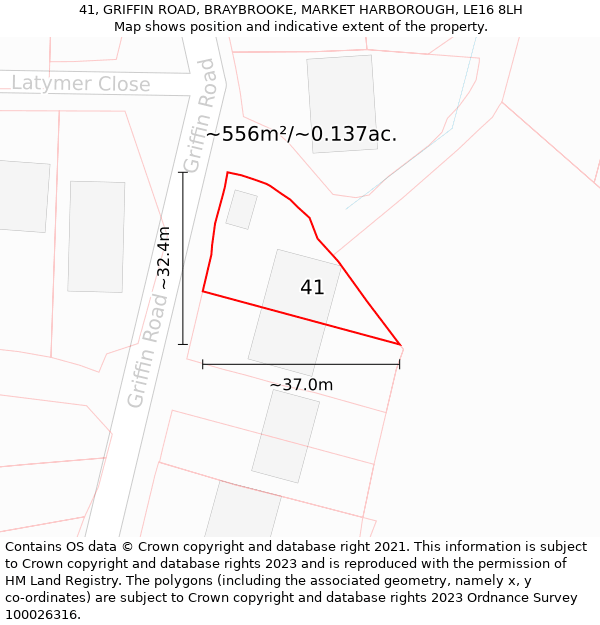 41, GRIFFIN ROAD, BRAYBROOKE, MARKET HARBOROUGH, LE16 8LH: Plot and title map