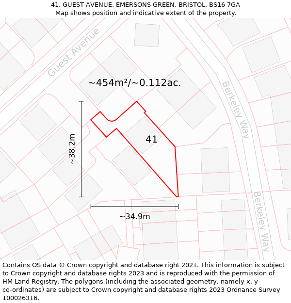 41, GUEST AVENUE, EMERSONS GREEN, BRISTOL, BS16 7GA: Plot and title map