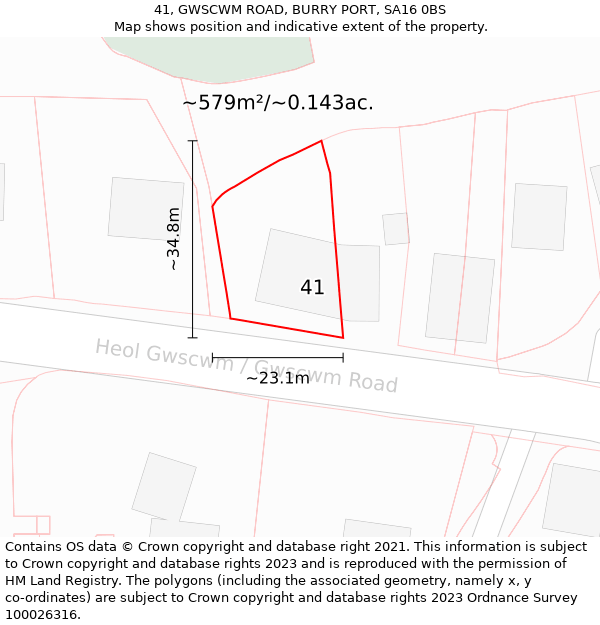 41, GWSCWM ROAD, BURRY PORT, SA16 0BS: Plot and title map