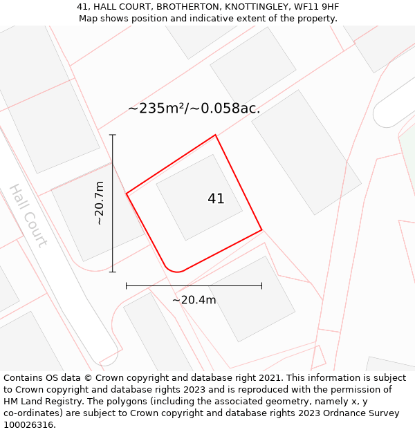 41, HALL COURT, BROTHERTON, KNOTTINGLEY, WF11 9HF: Plot and title map