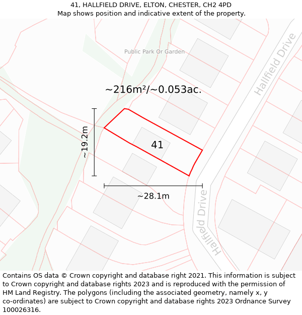 41, HALLFIELD DRIVE, ELTON, CHESTER, CH2 4PD: Plot and title map