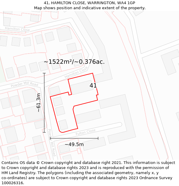 41, HAMILTON CLOSE, WARRINGTON, WA4 1GP: Plot and title map