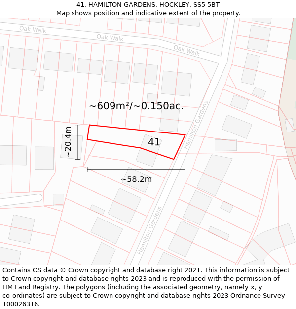 41, HAMILTON GARDENS, HOCKLEY, SS5 5BT: Plot and title map