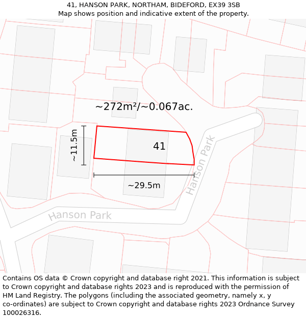 41, HANSON PARK, NORTHAM, BIDEFORD, EX39 3SB: Plot and title map