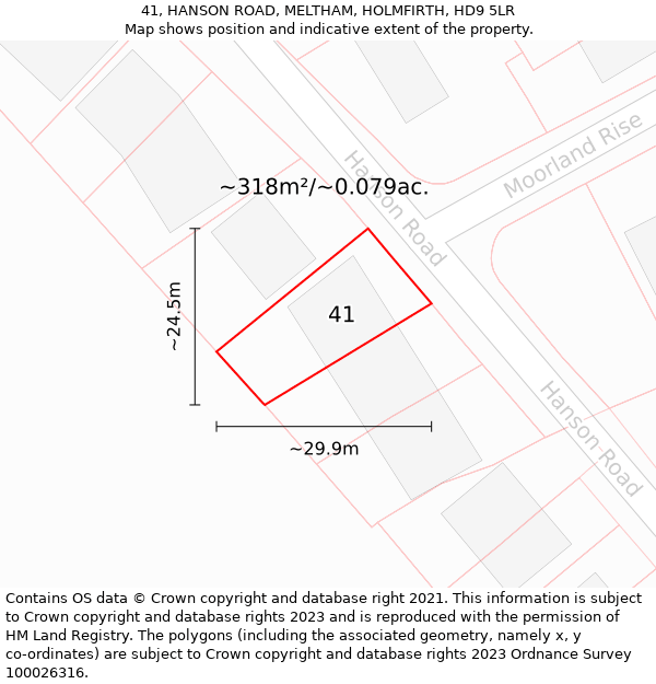 41, HANSON ROAD, MELTHAM, HOLMFIRTH, HD9 5LR: Plot and title map