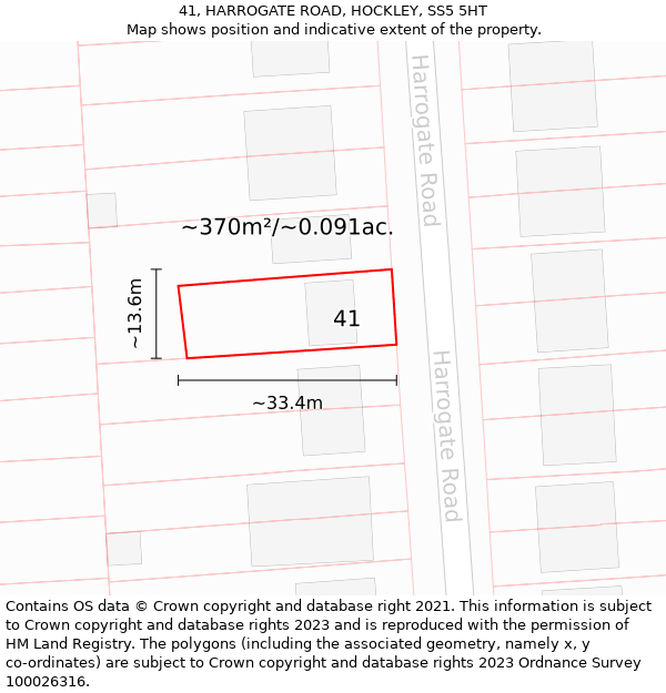 41, HARROGATE ROAD, HOCKLEY, SS5 5HT: Plot and title map