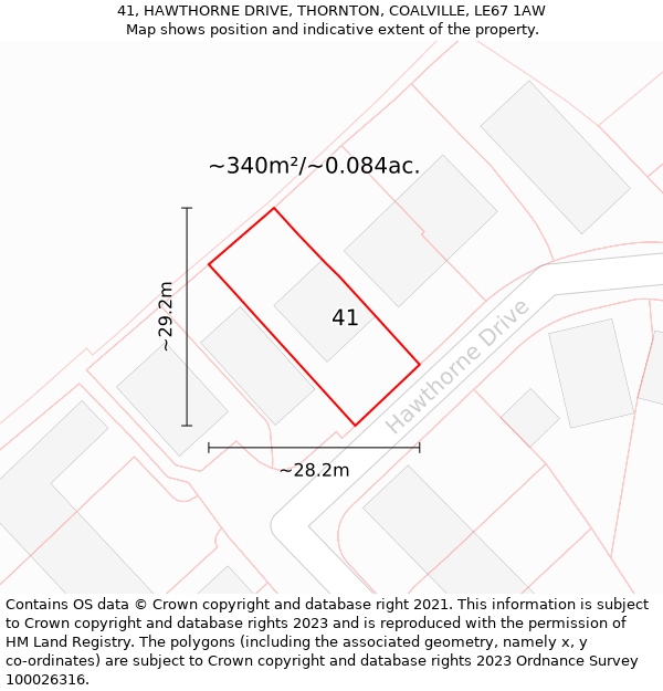 41, HAWTHORNE DRIVE, THORNTON, COALVILLE, LE67 1AW: Plot and title map