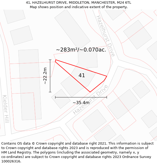 41, HAZELHURST DRIVE, MIDDLETON, MANCHESTER, M24 6TL: Plot and title map