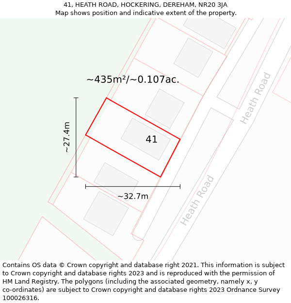 41, HEATH ROAD, HOCKERING, DEREHAM, NR20 3JA: Plot and title map