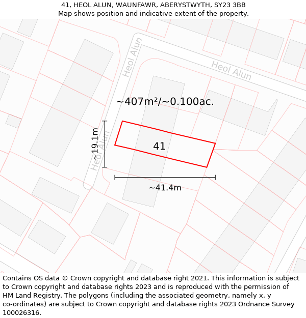 41, HEOL ALUN, WAUNFAWR, ABERYSTWYTH, SY23 3BB: Plot and title map