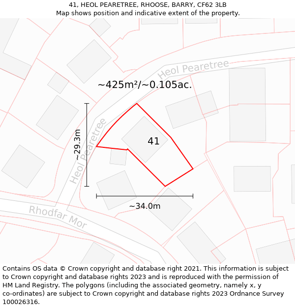 41, HEOL PEARETREE, RHOOSE, BARRY, CF62 3LB: Plot and title map