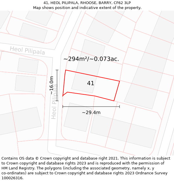 41, HEOL PILIPALA, RHOOSE, BARRY, CF62 3LP: Plot and title map