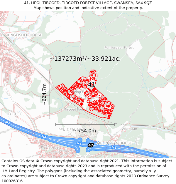 41, HEOL TIRCOED, TIRCOED FOREST VILLAGE, SWANSEA, SA4 9QZ: Plot and title map