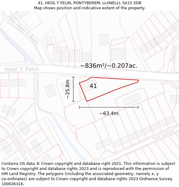 41, HEOL Y FELIN, PONTYBEREM, LLANELLI, SA15 5DB: Plot and title map