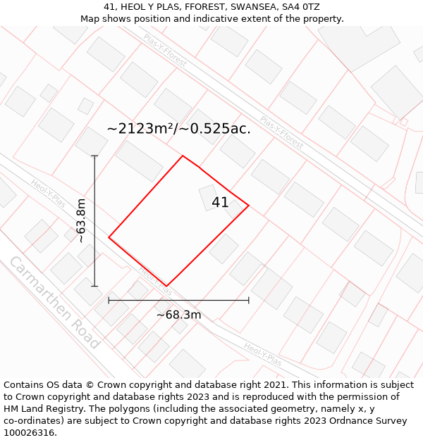 41, HEOL Y PLAS, FFOREST, SWANSEA, SA4 0TZ: Plot and title map