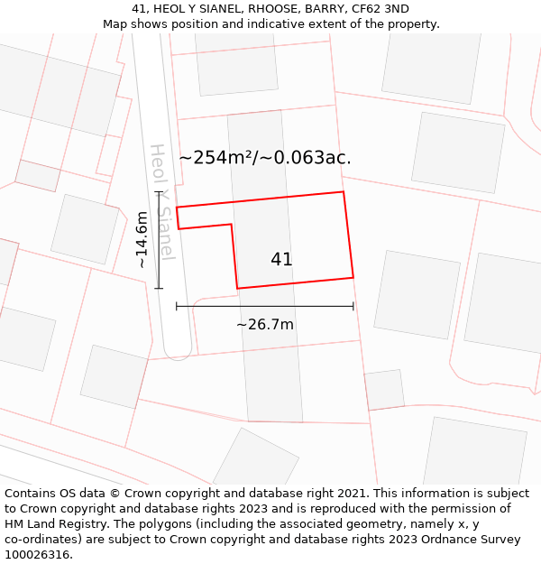 41, HEOL Y SIANEL, RHOOSE, BARRY, CF62 3ND: Plot and title map