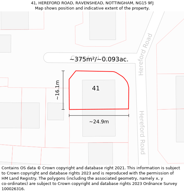 41, HEREFORD ROAD, RAVENSHEAD, NOTTINGHAM, NG15 9FJ: Plot and title map