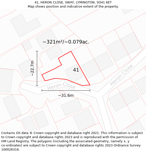 41, HERON CLOSE, SWAY, LYMINGTON, SO41 6ET: Plot and title map