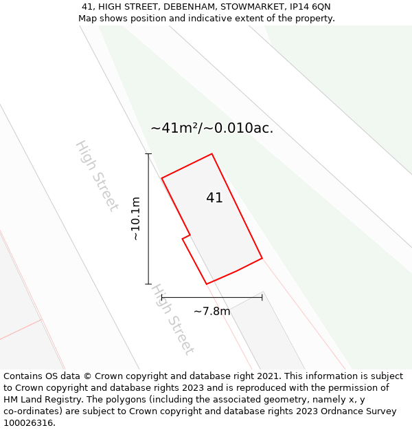 41, HIGH STREET, DEBENHAM, STOWMARKET, IP14 6QN: Plot and title map