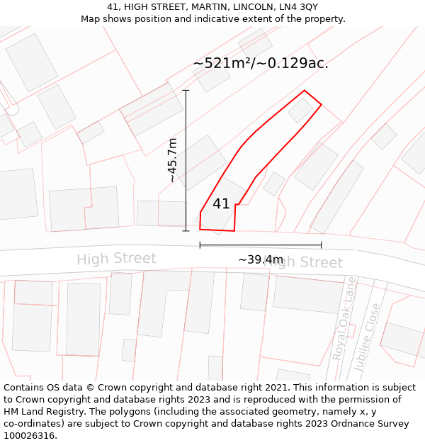 41, HIGH STREET, MARTIN, LINCOLN, LN4 3QY: Plot and title map