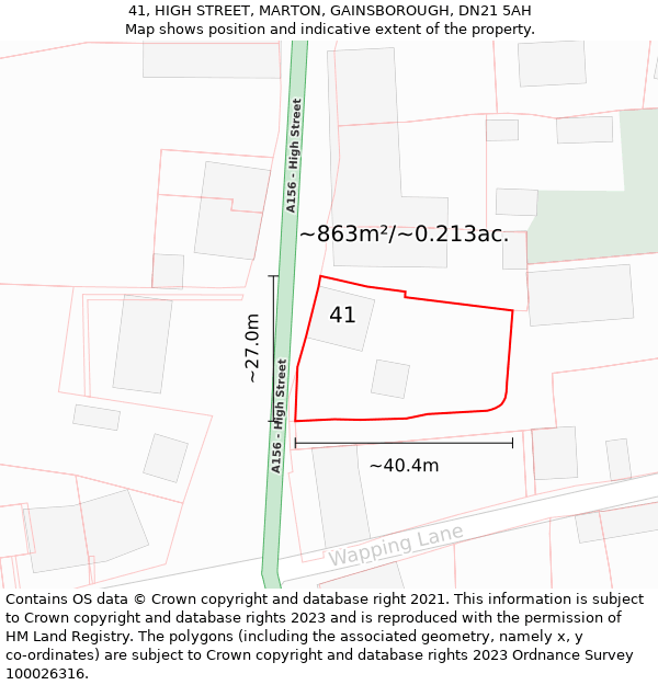 41, HIGH STREET, MARTON, GAINSBOROUGH, DN21 5AH: Plot and title map