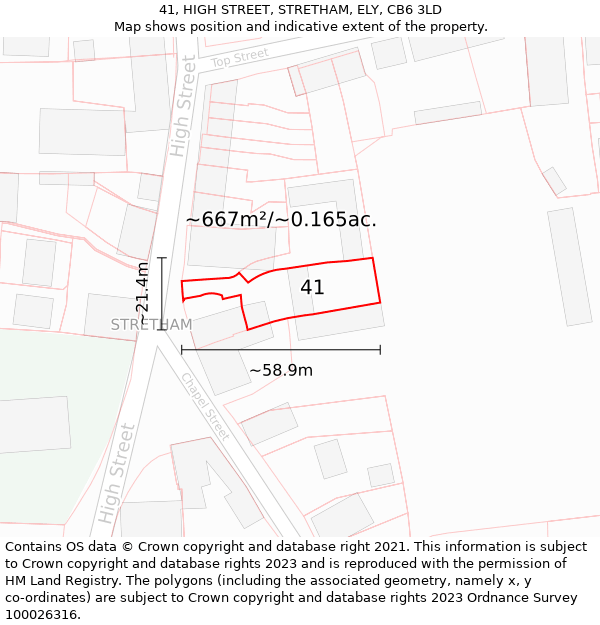 41, HIGH STREET, STRETHAM, ELY, CB6 3LD: Plot and title map