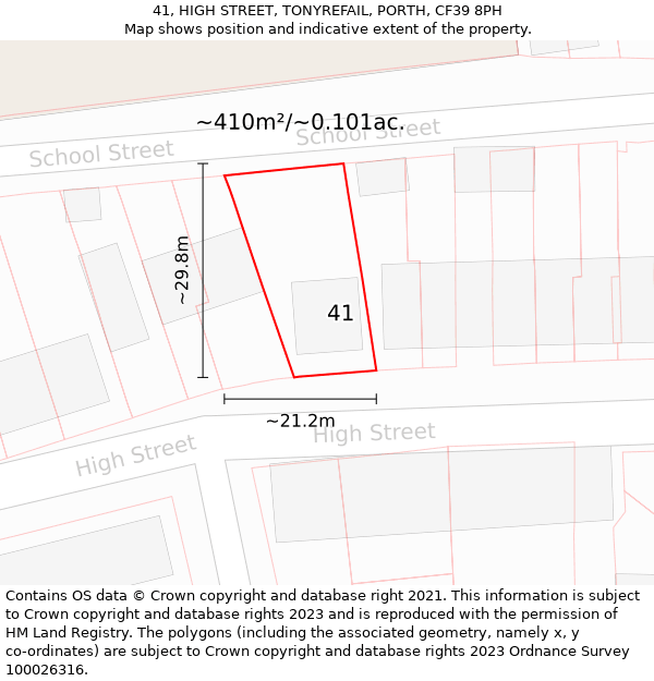 41, HIGH STREET, TONYREFAIL, PORTH, CF39 8PH: Plot and title map