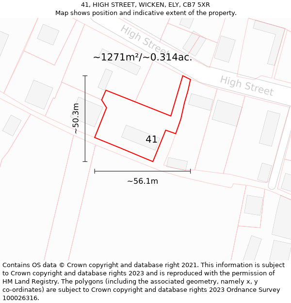 41, HIGH STREET, WICKEN, ELY, CB7 5XR: Plot and title map