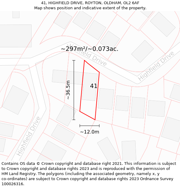 41, HIGHFIELD DRIVE, ROYTON, OLDHAM, OL2 6AF: Plot and title map