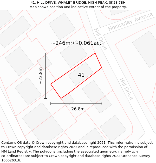 41, HILL DRIVE, WHALEY BRIDGE, HIGH PEAK, SK23 7BH: Plot and title map