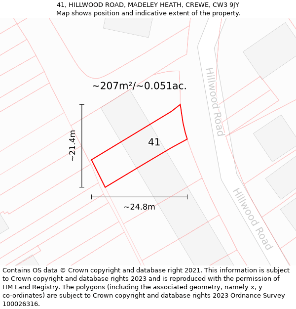 41, HILLWOOD ROAD, MADELEY HEATH, CREWE, CW3 9JY: Plot and title map