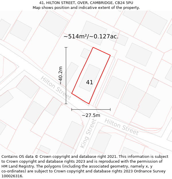 41, HILTON STREET, OVER, CAMBRIDGE, CB24 5PU: Plot and title map