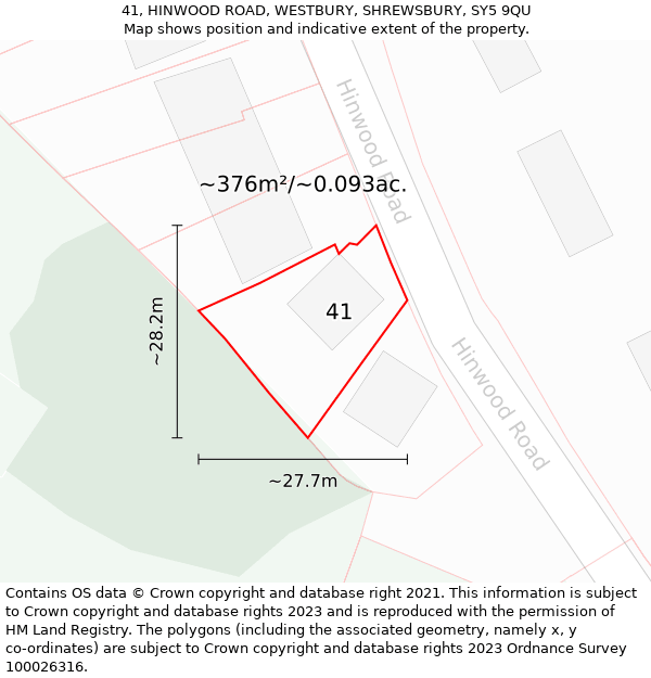 41, HINWOOD ROAD, WESTBURY, SHREWSBURY, SY5 9QU: Plot and title map