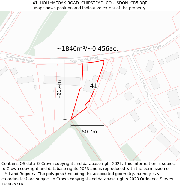 41, HOLLYMEOAK ROAD, CHIPSTEAD, COULSDON, CR5 3QE: Plot and title map