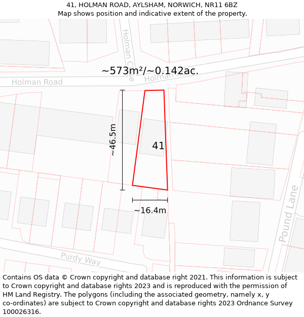 41, HOLMAN ROAD, AYLSHAM, NORWICH, NR11 6BZ: Plot and title map