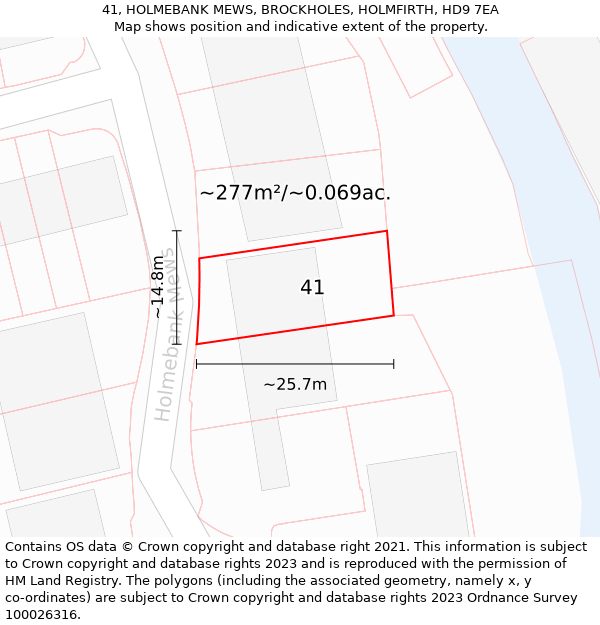 41, HOLMEBANK MEWS, BROCKHOLES, HOLMFIRTH, HD9 7EA: Plot and title map