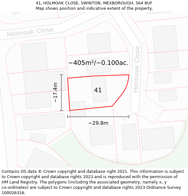 41, HOLMOAK CLOSE, SWINTON, MEXBOROUGH, S64 8UF: Plot and title map