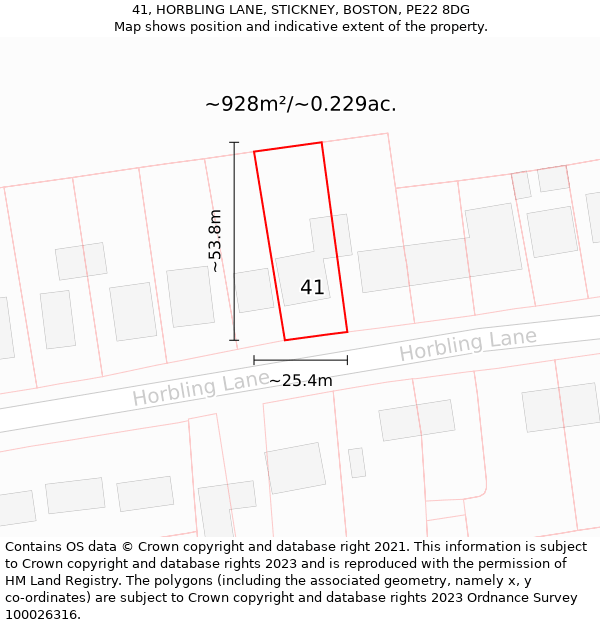 41, HORBLING LANE, STICKNEY, BOSTON, PE22 8DG: Plot and title map