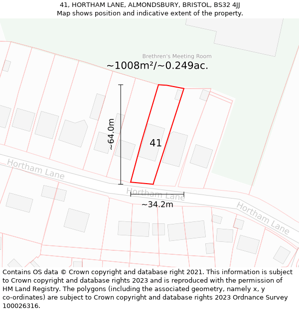 41, HORTHAM LANE, ALMONDSBURY, BRISTOL, BS32 4JJ: Plot and title map