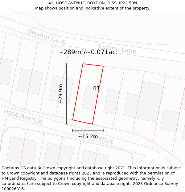 41, HOSE AVENUE, ROYDON, DISS, IP22 5RN: Plot and title map