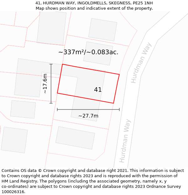 41, HURDMAN WAY, INGOLDMELLS, SKEGNESS, PE25 1NH: Plot and title map