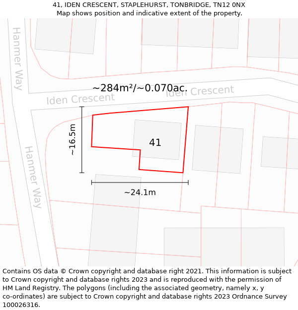 41, IDEN CRESCENT, STAPLEHURST, TONBRIDGE, TN12 0NX: Plot and title map