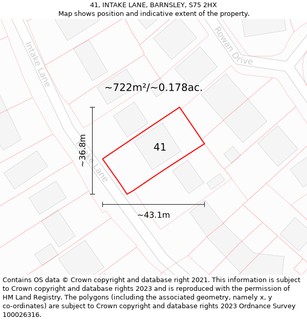 41, INTAKE LANE, BARNSLEY, S75 2HX: Plot and title map