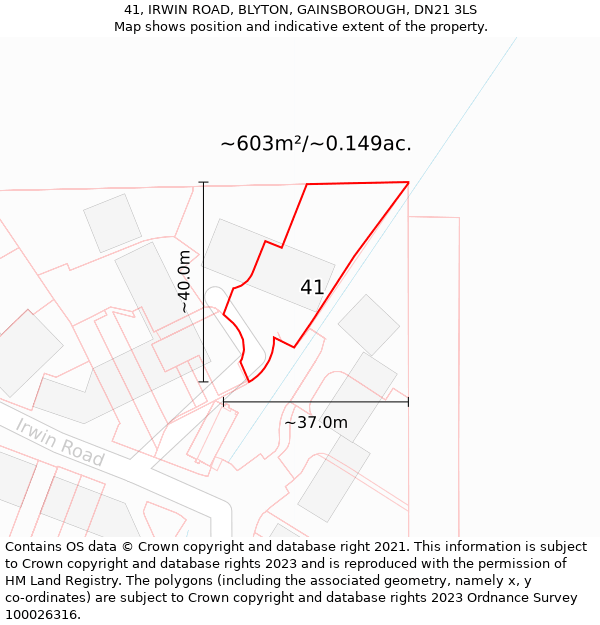 41, IRWIN ROAD, BLYTON, GAINSBOROUGH, DN21 3LS: Plot and title map