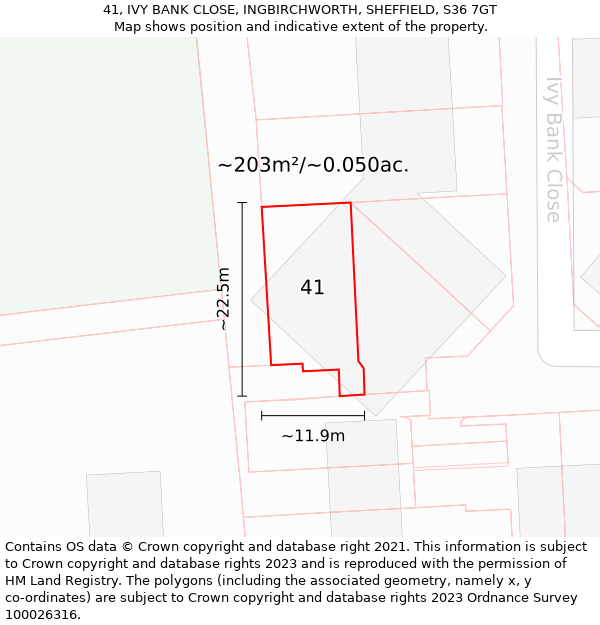 41, IVY BANK CLOSE, INGBIRCHWORTH, SHEFFIELD, S36 7GT: Plot and title map