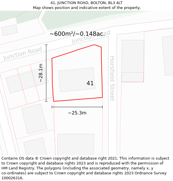 41, JUNCTION ROAD, BOLTON, BL3 4LT: Plot and title map
